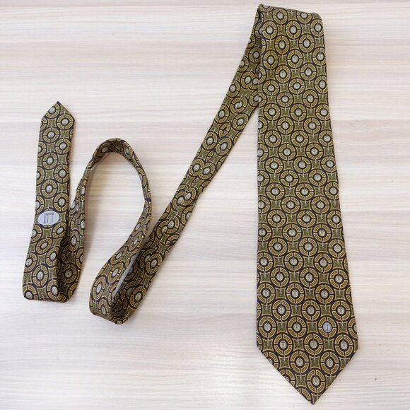 Dunhill Neck Tie Mens Blue Silk Necktie Gold Print Italian Art Nouveau ITALY‎ - Picture 1 of 10